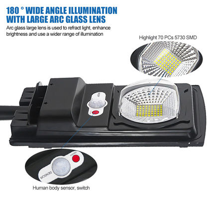 6500K 12v Dc 100W LED Güneş Enerjili Sokak Lambası 110lm/W Ev Kullanımı