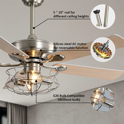 Modern Mat Kahverengi 120V 60w 52 İnç Kristal Tavan Vantilatörü Işık Avrupa Tarzı