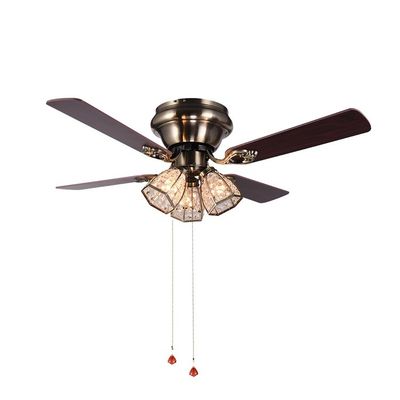 Minimalist Stil Antik Pirinç Kristal Ledli Tavan Vantilatörü 100lm/w 48inch 4 Bıçaklı