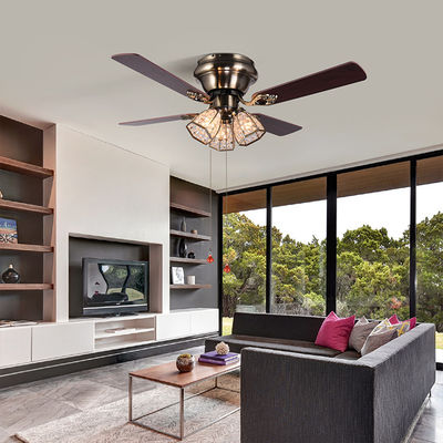 Minimalist Stil Antik Pirinç Kristal Ledli Tavan Vantilatörü 100lm/w 48inch 4 Bıçaklı
