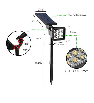 IP65 3.7V 2200MAH LED Güneş Peyzaj Işığı 300 lümen güneş yolu ışıkları