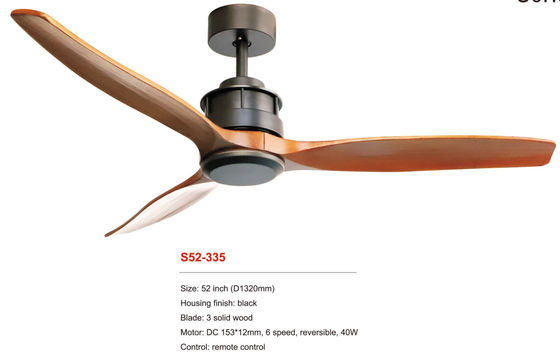 Kapalı Modern Ahşap Tavan Vantilatörü Işık 3 Kontrplak Bıçaklar Mat Siyah Kısılabilir DC Motor