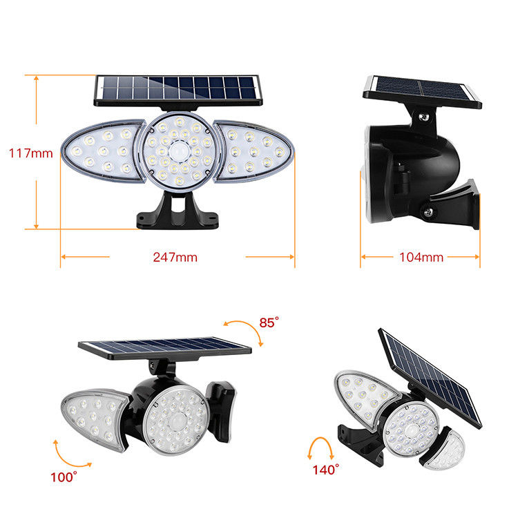 Üç Kafa 100-400LM 38PCS Yol İçin LED Güneş Sensörü Duvar Işığı